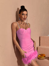 Kadence Crystal Chain Bandage Dress In Hot Pink